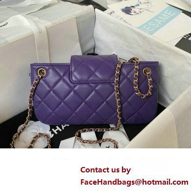 Chanel Lambskin  &  Gold-Tone Metal Baguette Bag AS4611 purple 2024